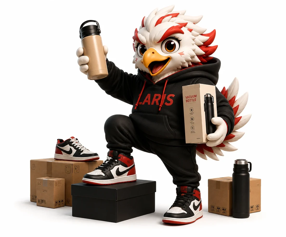 Maskot Laris membawa produk yang siap dijual di Shopee